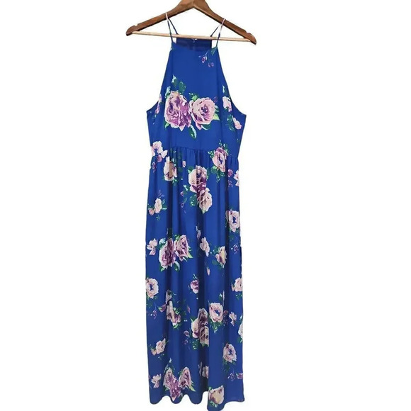 Everly Sleeveless Floral Maxi Dress Electric Blue Size M - Picture 7 of 11